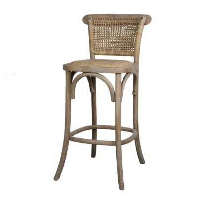 Fransk barstol med sits och ryggstöd i rotting, sitthöjd 65 cm