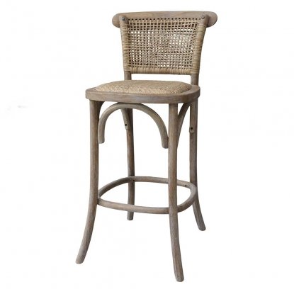 Fransk barstol med sits och ryggstöd i rotting, sitthöjd 76 cm