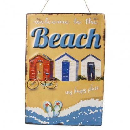 Plåtskylt med hänge Welcome to the beach 28x40cm