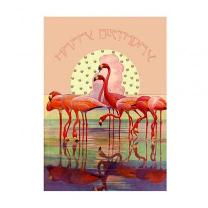Födelsedagskort dubbelt Birthday Flamingo