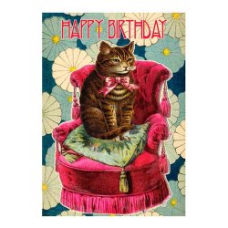 Födelsedagskort dubbelt Happy Birthday Cat