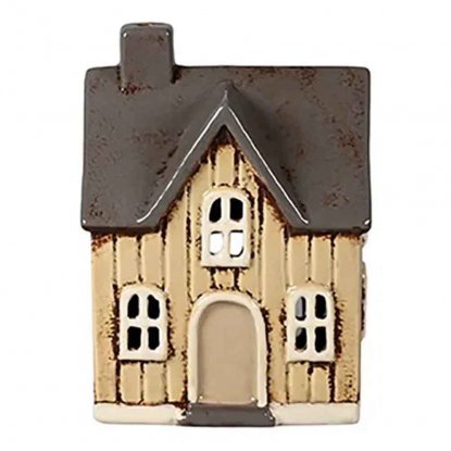 Keramikhus Gul/grått för värmeljus 14 cm