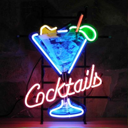 Neonskylt Cocktail drink med bakgrund