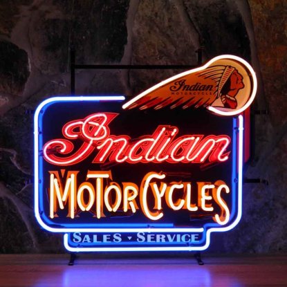 Neonskylt Indian Motorcycles med bakgrund