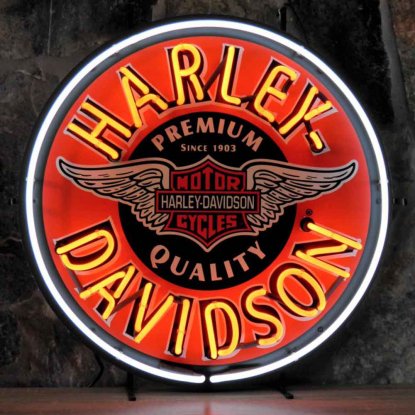 Neonskylt harley davidson rund
