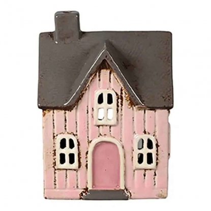 Keramikhus Rosa/grått för värmeljus 14 cm