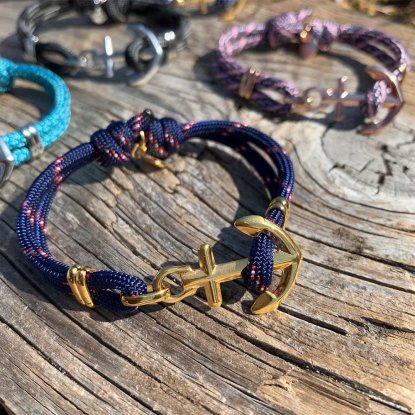 Ankare Armband Key West - Guldplätterad stål Marin/Röd/Vit