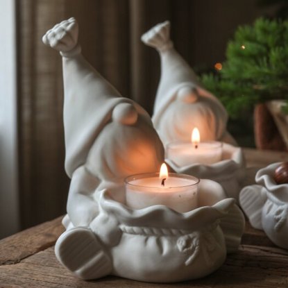 Tomte för värmeljus matt vit keramik