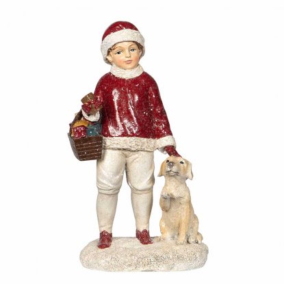 Juldekoration Tomtebarn med hund 24 cm