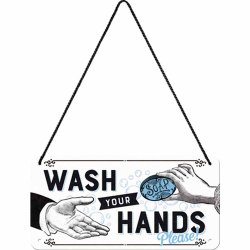 Plåtskylt med hänge Wash your hands