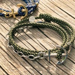 Marint armband The Anchor Wrap Olivgrön/svart - Stål