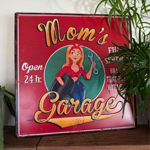 Väggdekoration Metall Moms Garage 40x40cm