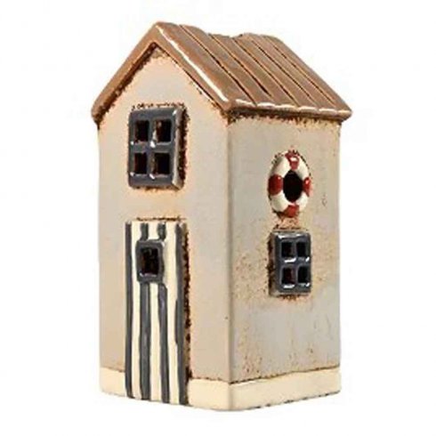 Keramikhus Sjöbod Grå för värmeljus 14,5 cm