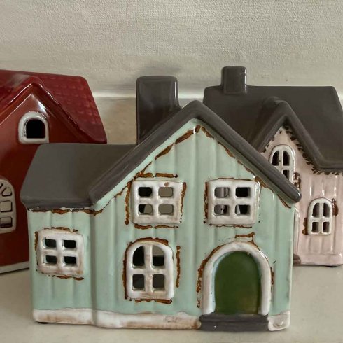 Keramikhus blå/grått för värmeljus 12 cm