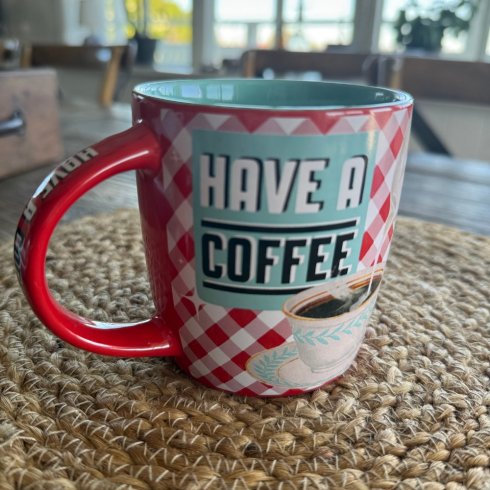 Andrahanadssortering Retromugg have a coffee