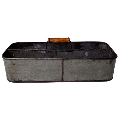 Avlång plåtlåda med fack & handtag