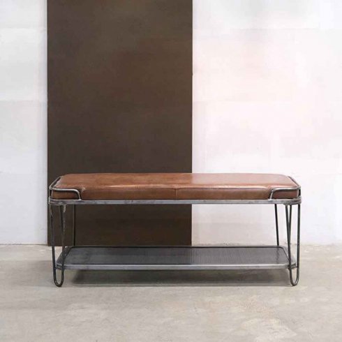 Järnbänk med lädersits 118 cm Trademark Living
