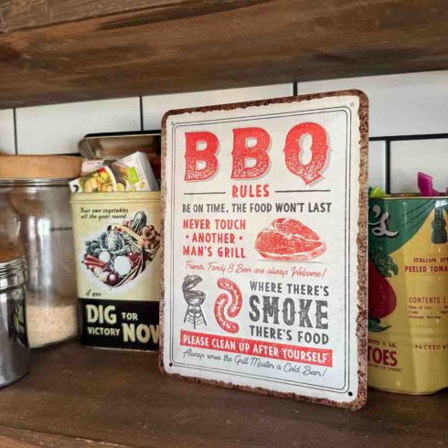 Plåtskylt BBQ Rules 15x20 cm