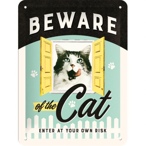 Beware of the cat skylt 15x20 cm