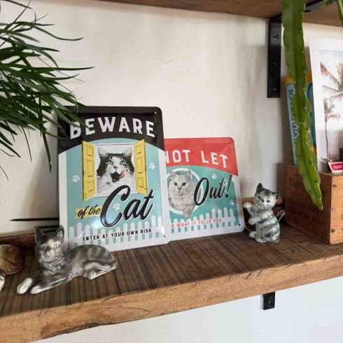 Plåtskylt Beware of the cat 15x20 cm