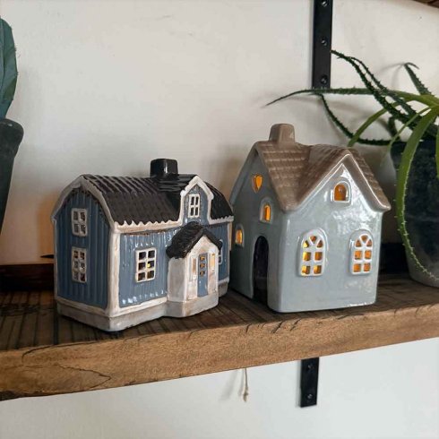 Keramikhus Ljusblått för värmeljus 15 cm