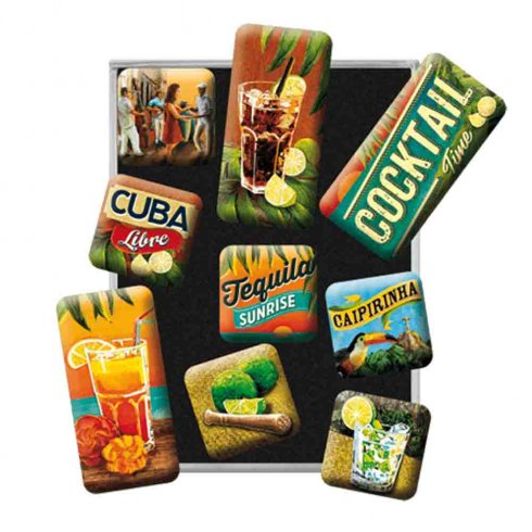 Magnetset retro cocktail time 9 småmagneter