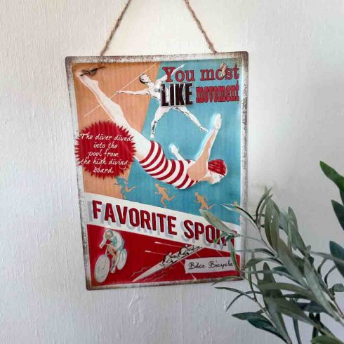 Plåtskylt Favorite Sport med hänge 28x40cm