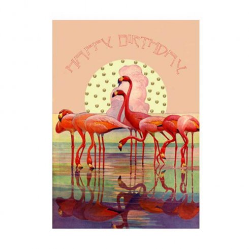Födelsedagskort dubbelt Birthday Flamingo