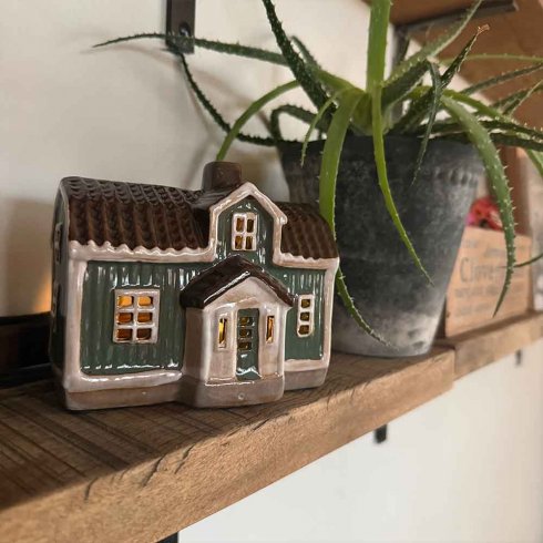 Keramikhus Svenskt Grönt för värmeljus 11 cm