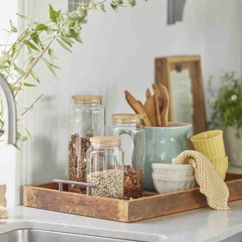 Glasburk med bambulock 1300 ml