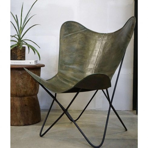 Bohemian Loungestol i grönt läder Trademark Living