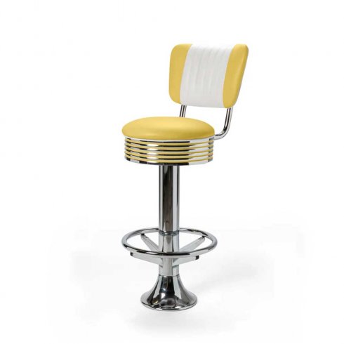 Diner barstol golvfast med fotstöd & rygg gul
