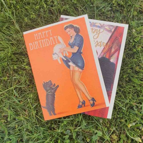 Födelsedagskort dubbelt Cat And a Dog