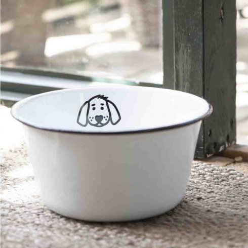 Hundmatsskål Stor vit emalj