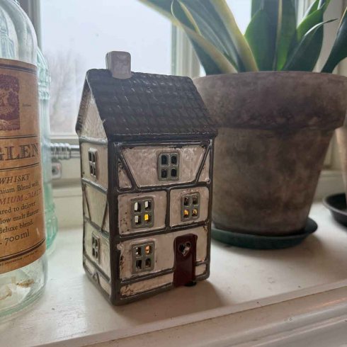 Keramikhus Vit/Grönt för värmeljus 15 cm