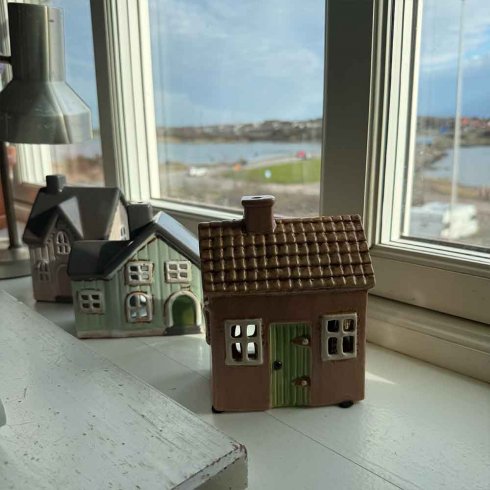 Keramikhus blå/grått för värmeljus 12 cm