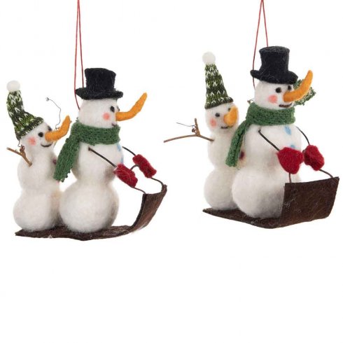 Julgransdekoration Ulldjur Snögubbar på kälke /st