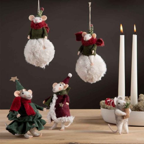 Julgransdekoration Ulldjur Möss Snöboll /st
