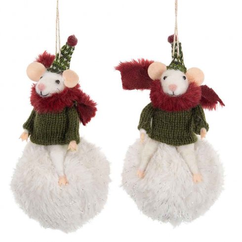 Julgransdekoration Ulldjur Möss Snöboll /st