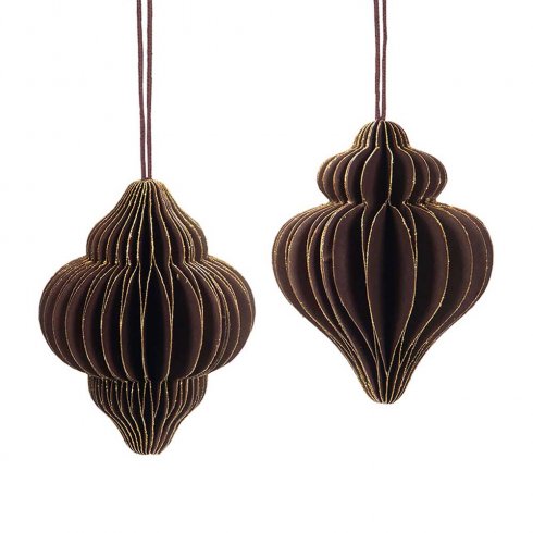 Pappersjulkulor Pim röd/brun & guld mix av 2