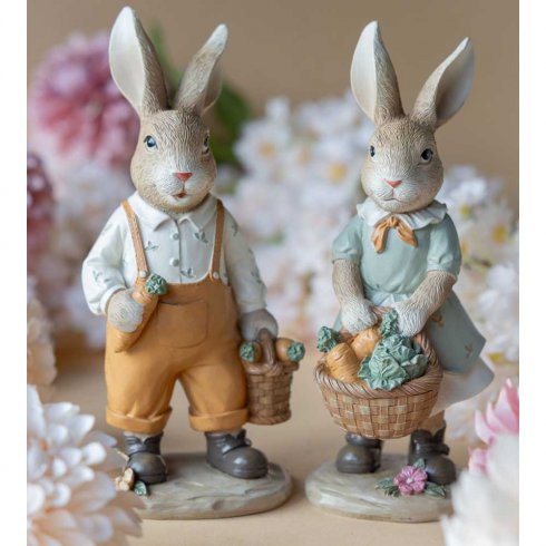 Dekoration kaniner med morotskorg 2 set