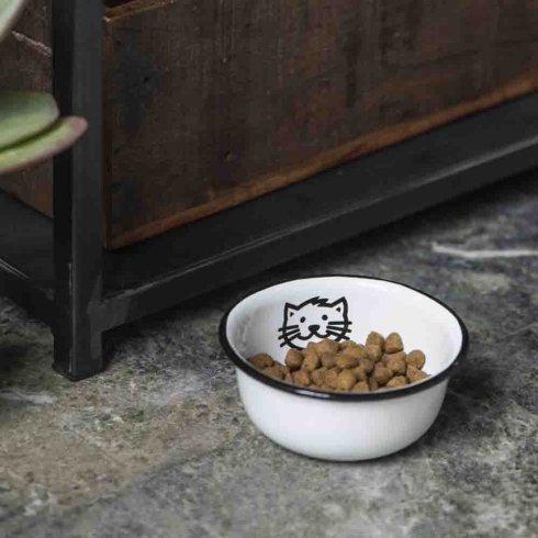 Kattmatsskål Mini vit emalj