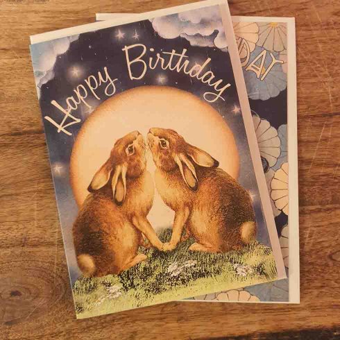 Födelsedagskort dubbelt Moon Rabbits