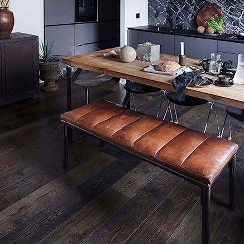 Bänk l järn & läder 120 cm Trademark Living