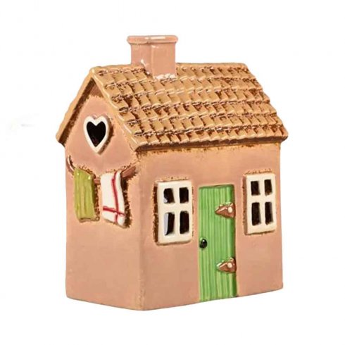 Keramikhus Rosa med tvätt för värmeljus 14 cm