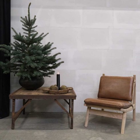 Loungestol med trä & läderkuddar Trademark Living