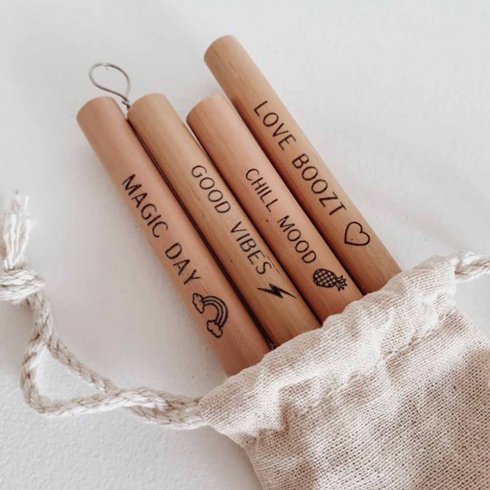 Bambu Sugrör 4 pack Magic med borste 