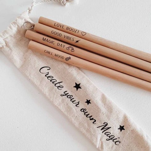 Bambu Sugrör 4 pack Magic med borste 