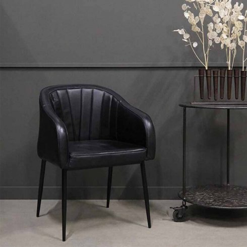 Matstol Queens i svart läder Trademark Living