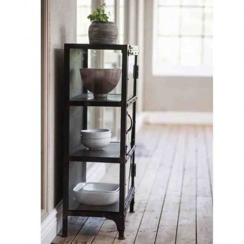 Litet industriellt vitrinskåp i metall Svart